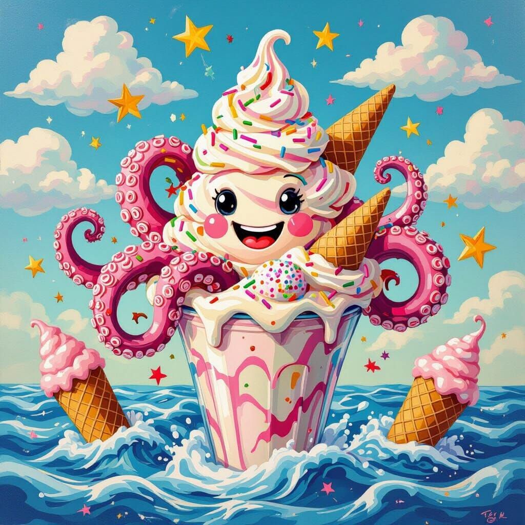 Ice Cream Kraken in Pop Art Style