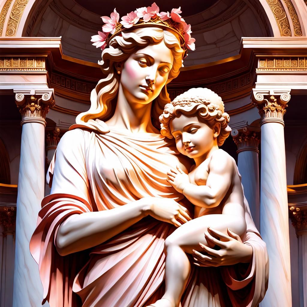 Classical Greek Sculpture of Mother and Child