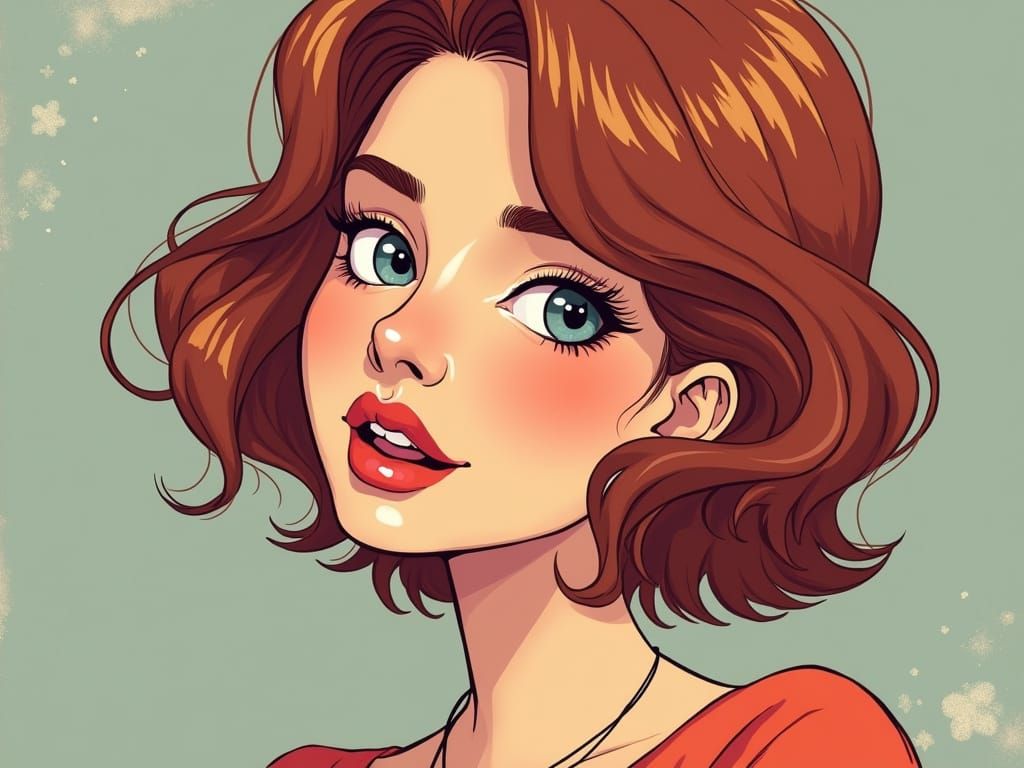 Cartoon Woman Portrait in Anime Comic Style