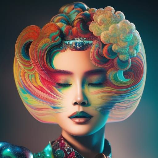 Woman Paints Holographic Shape: Digital Graffiti Art