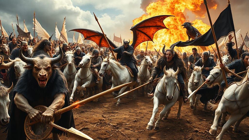 Epic Demon vs Angel Battle in Dark Fantasy Style