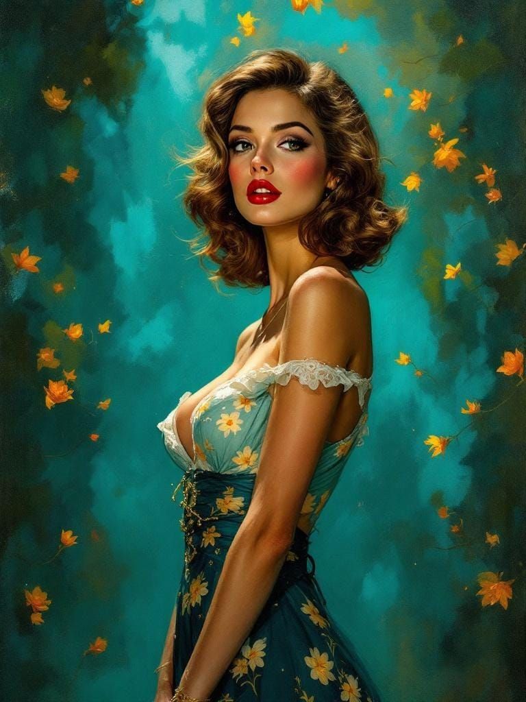 1950s Pin-Up Woman in Impressionistic Style