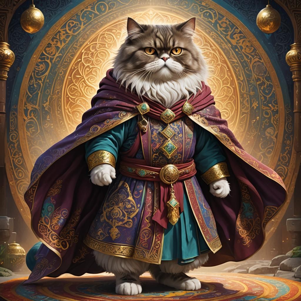 Persian Cat Wizard in Cartoon Style