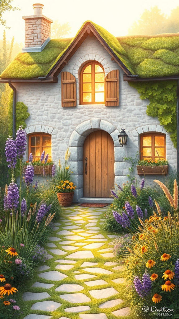 Idyllic Lavender Cottage in Impressionist Style