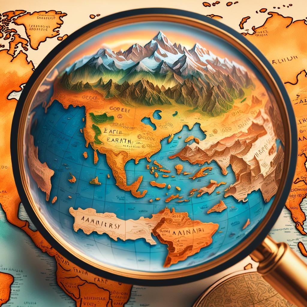 World Map with Hand-Drawn Landmarks in Earth Tones