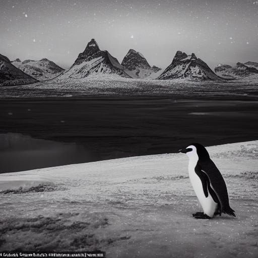Melancholic Penguin in Aurora Wasteland