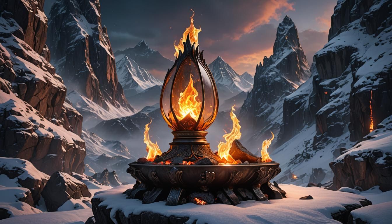 Glass Lamp on Snowy Mountain Altar