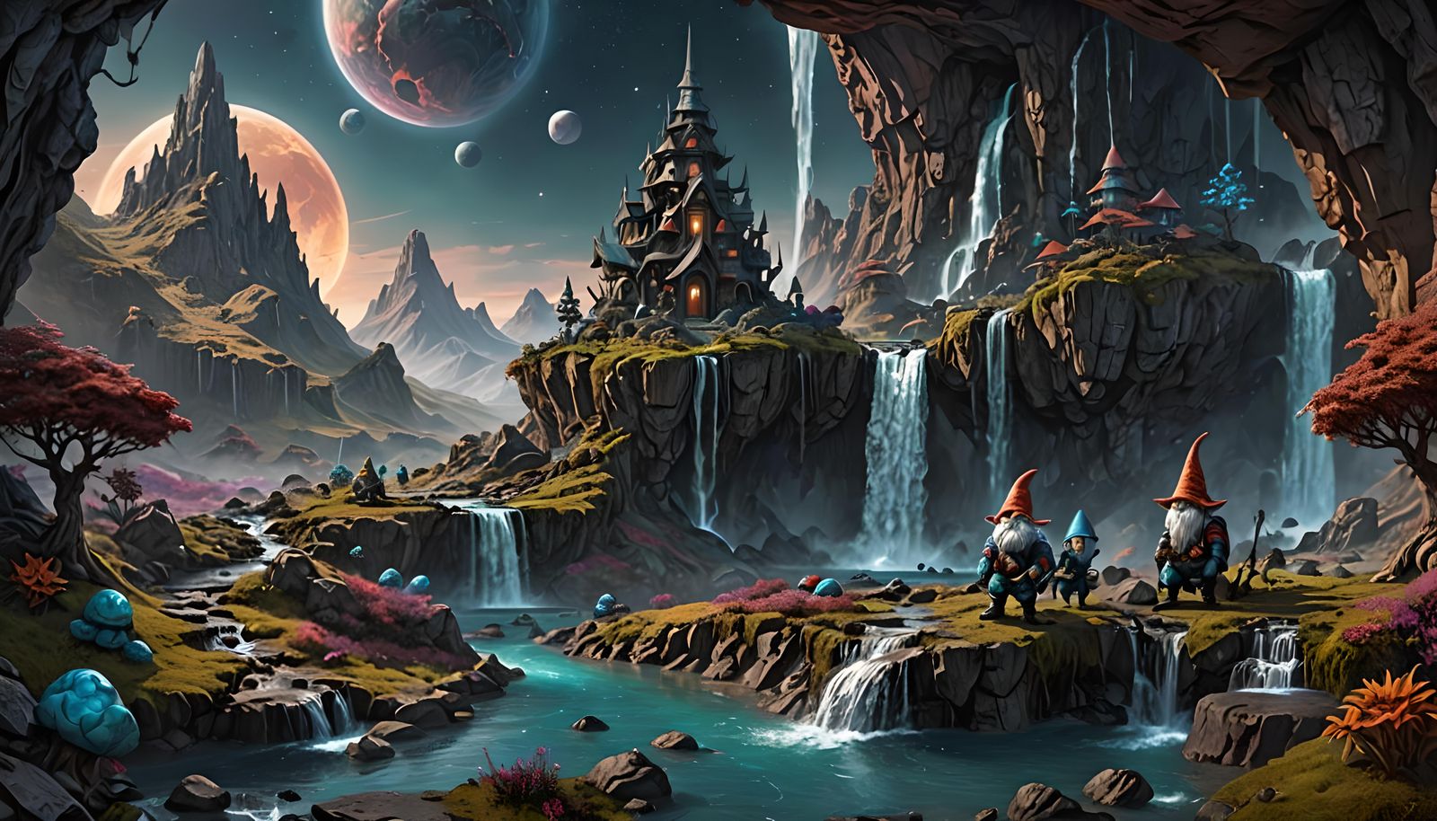 Space Gnomes Guarding Alien Hot Springs