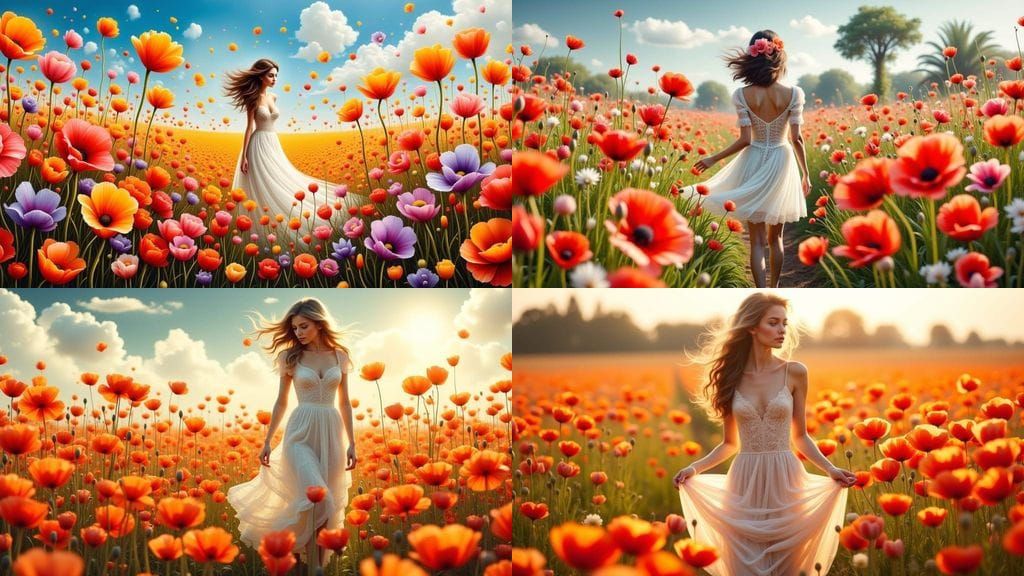 Victorian Woman in Poppy Field: Surreal Art