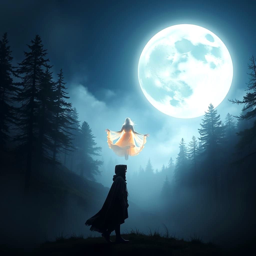 Celestial Encounter in a Moonlit Forest