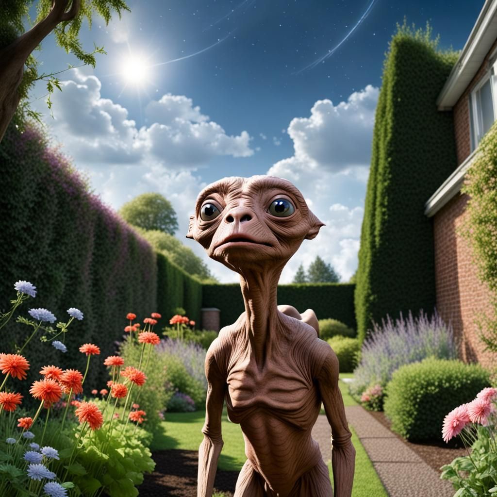 E.T. in Garden Gazing Skyward: Digital Rendering