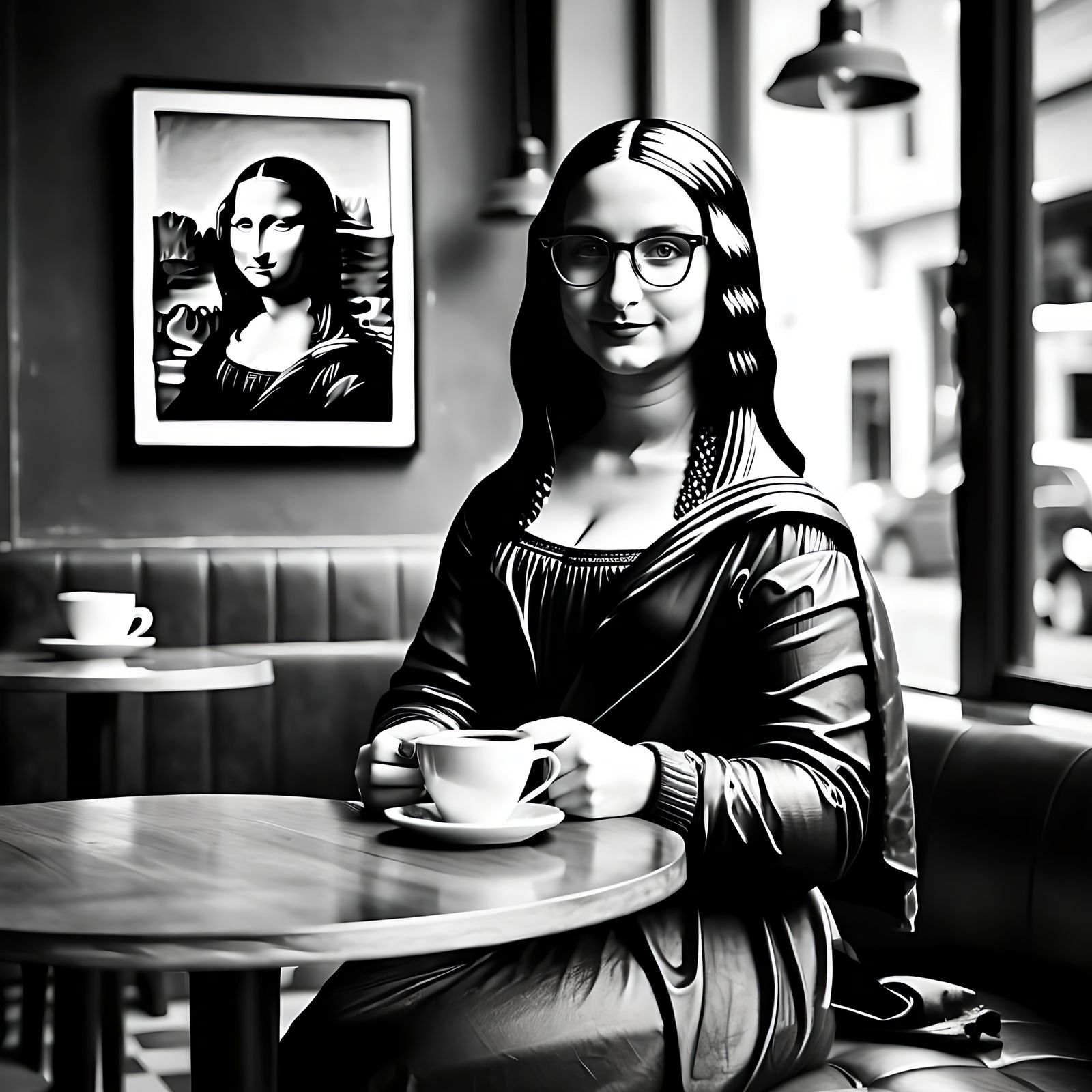 Mona Lisa as Hipster in Black and White