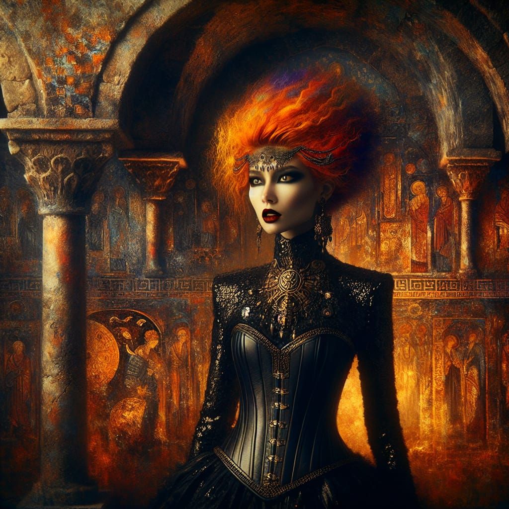 A fantastical, dark, richly textured character portrayal.