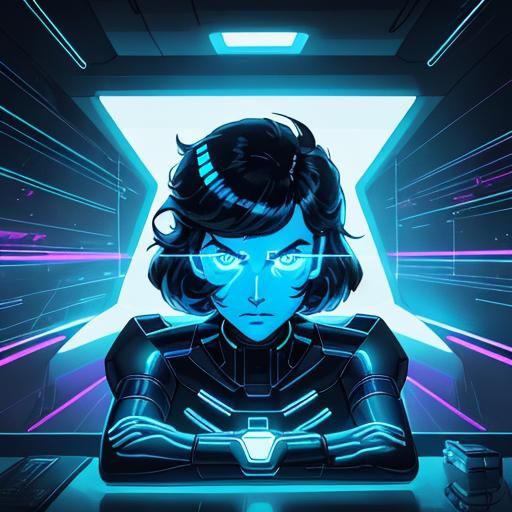 Synthwave Navigator in Neon Noir Spaceship