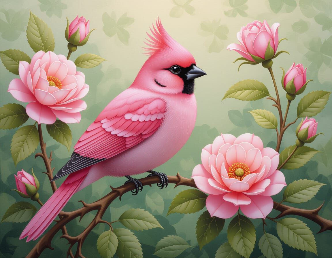 Pink Bird with Leopard Print Accents in Glass Style