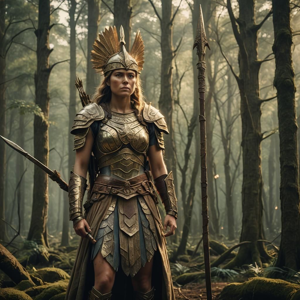 Gaulish War Goddess Cathubodua in Mystical Forest
