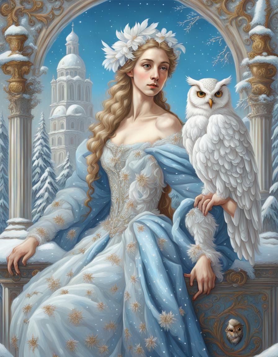 Snow Fairy with Owl in Renaissance Style