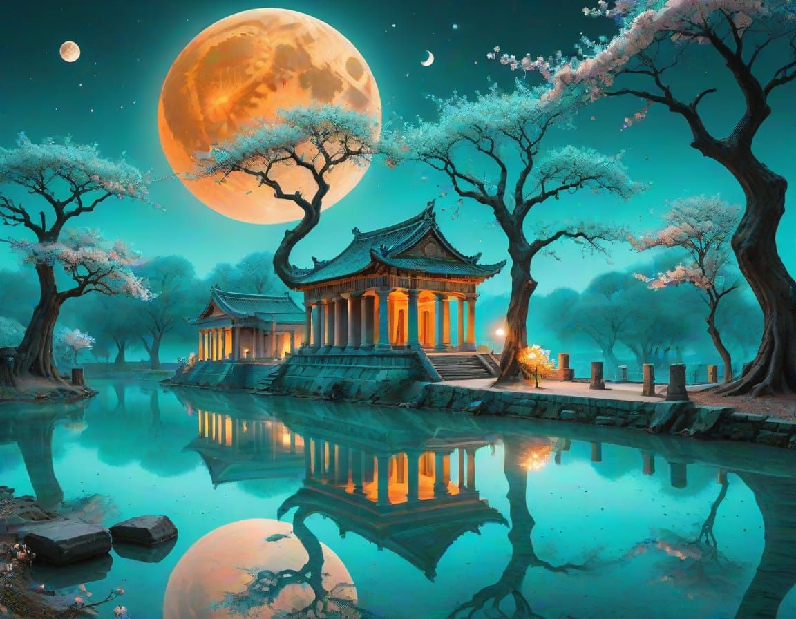 Surreal Turquoise Dreamscape with Roman Temples