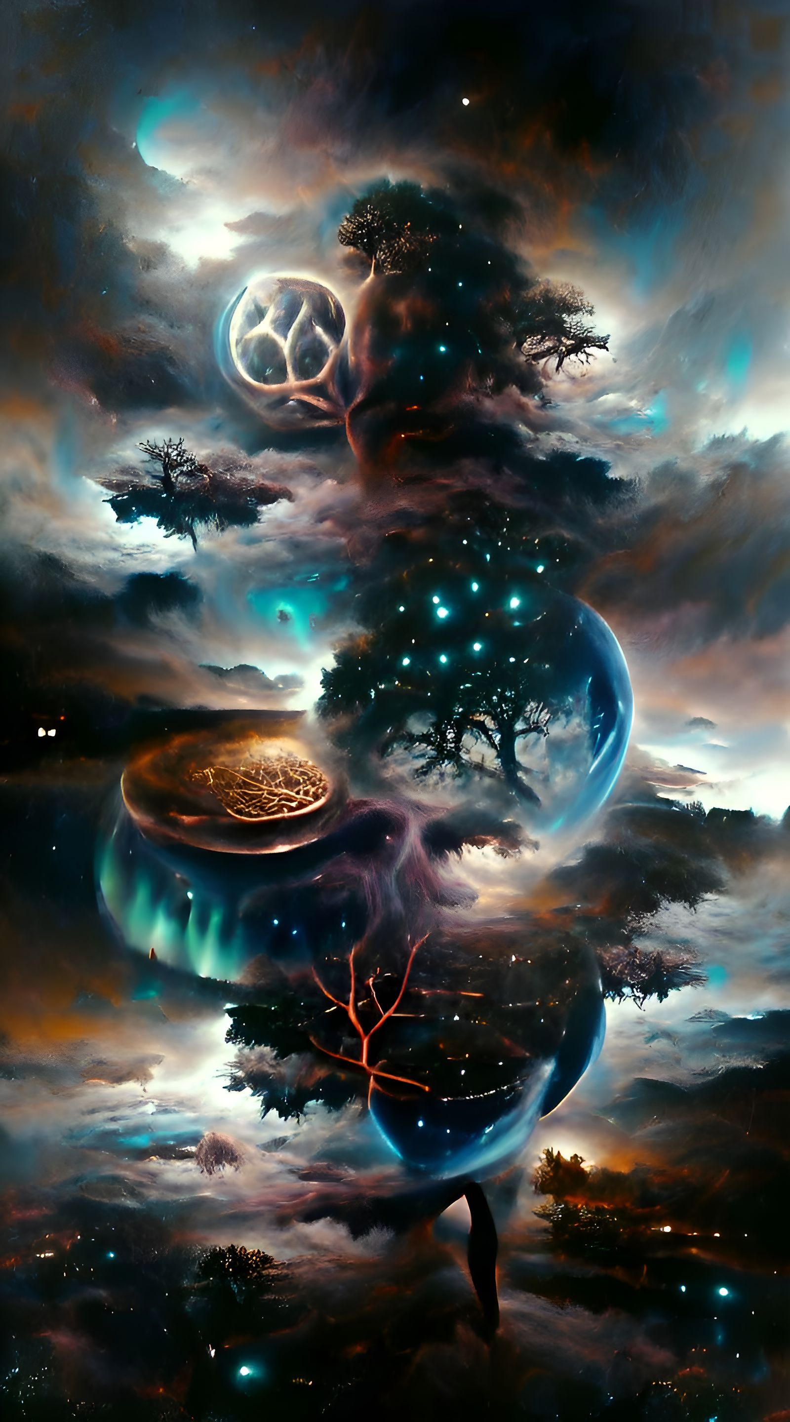 Ethereal Nebula: Yggdrasil in an Oil Painting