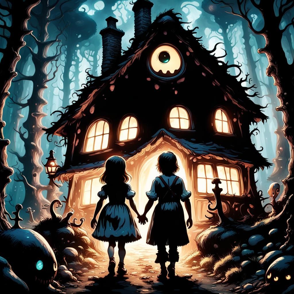 Creepy Hansel and Gretel in Burtonesque Style