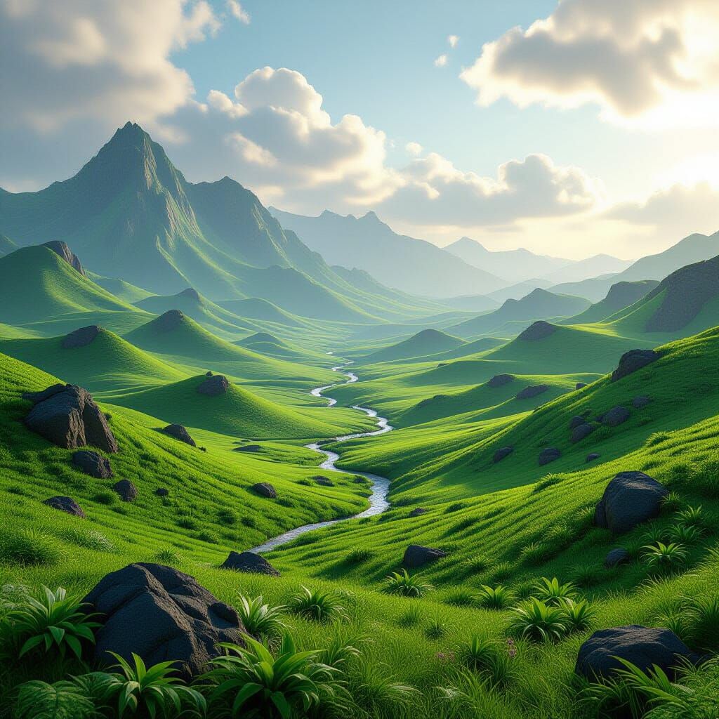 Lush Alien Landscape in Detailed 3D Style