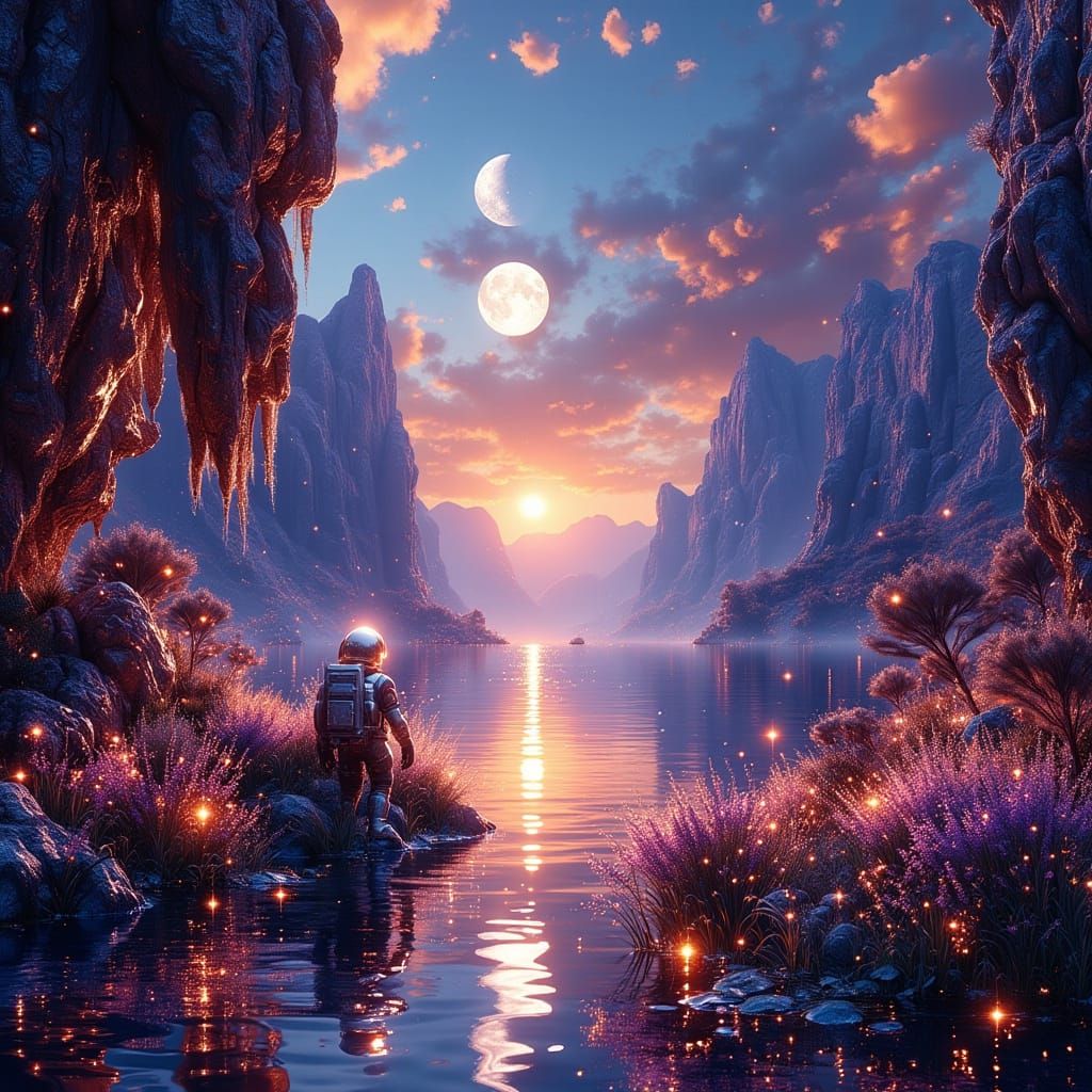 Astronaut Explores Alien Planet in Cinematic Matte Painting