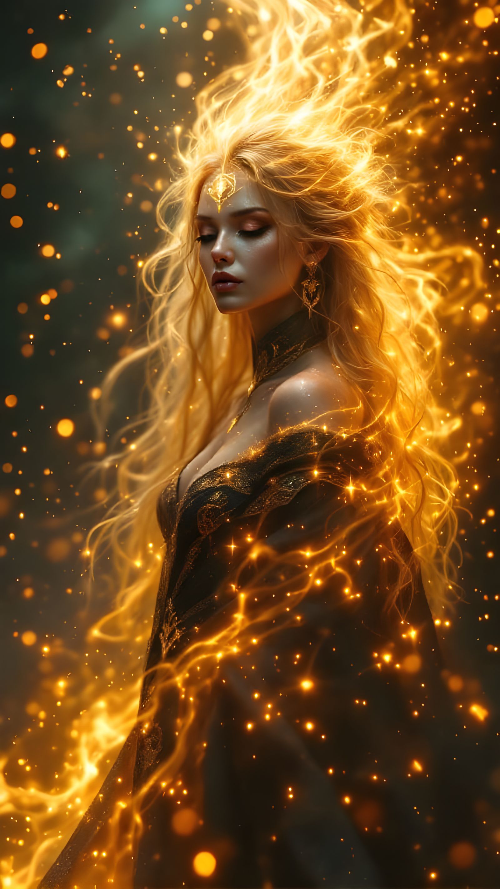 Mystical Sorceress in a Golden Storm