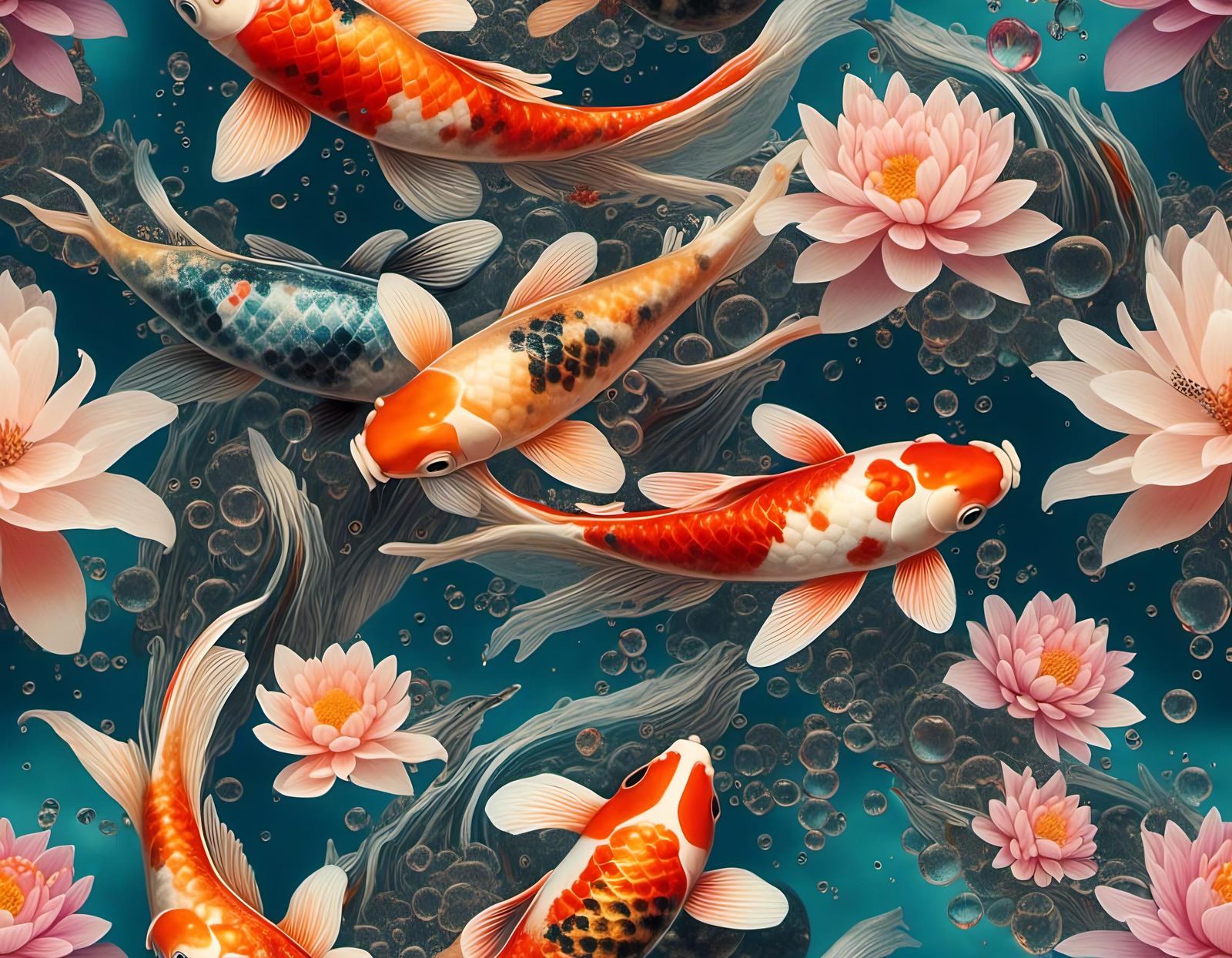Koi and Pink Lotus'