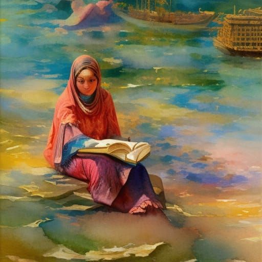 Gouache Style Book Scene in Watercolor