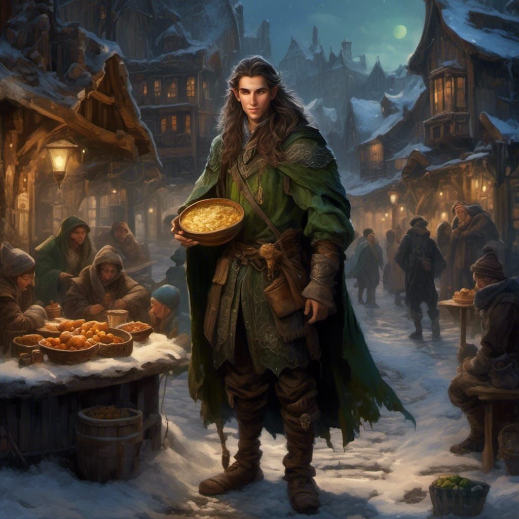 Wood Elf Beggar in Wintery Town Square