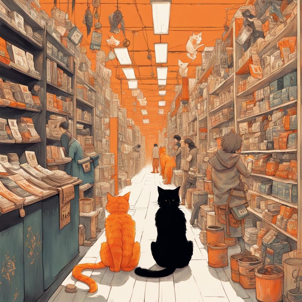 Anime Cat People in Vinyl Store