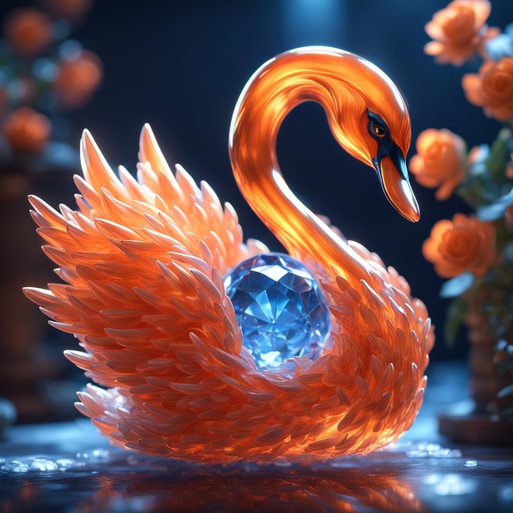 Crystal Orange Swan with Sunrise Light