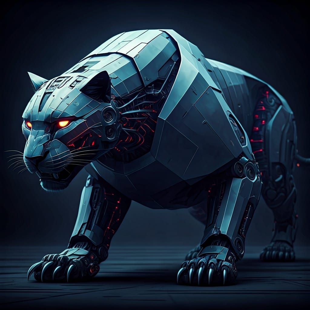 Cybernetic Panther Cybertruck Fusion in Cyberpunk Style