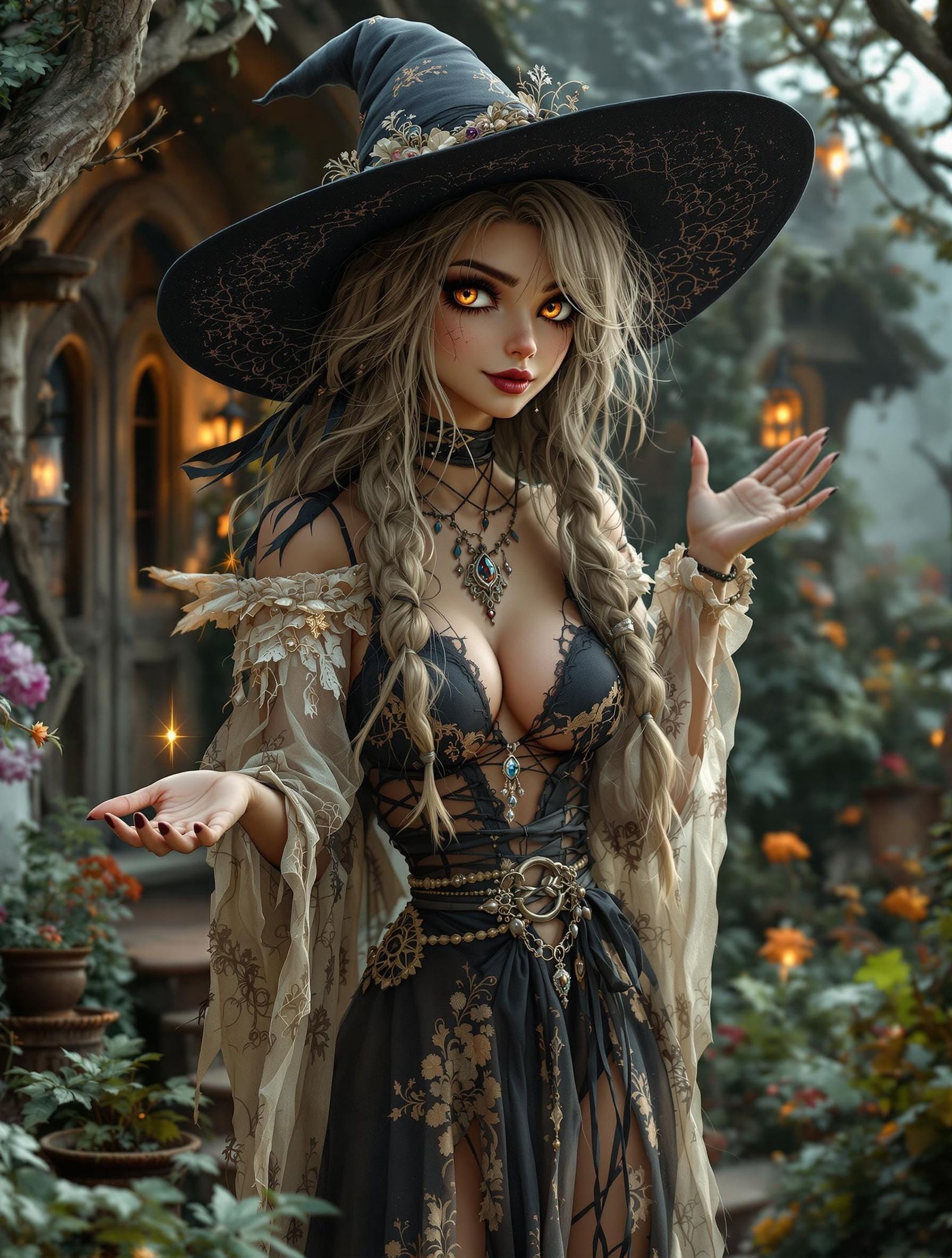 Whimsical Boho Witch Casting a Spell