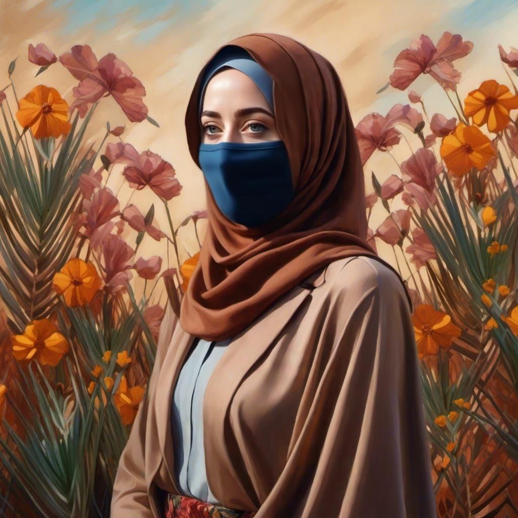 Hijabi with Facemask in Earth Tones