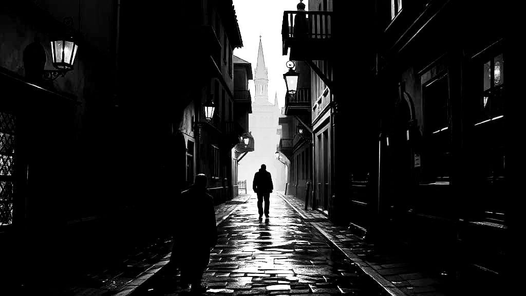 A Dark Street Under Moonlit Skies