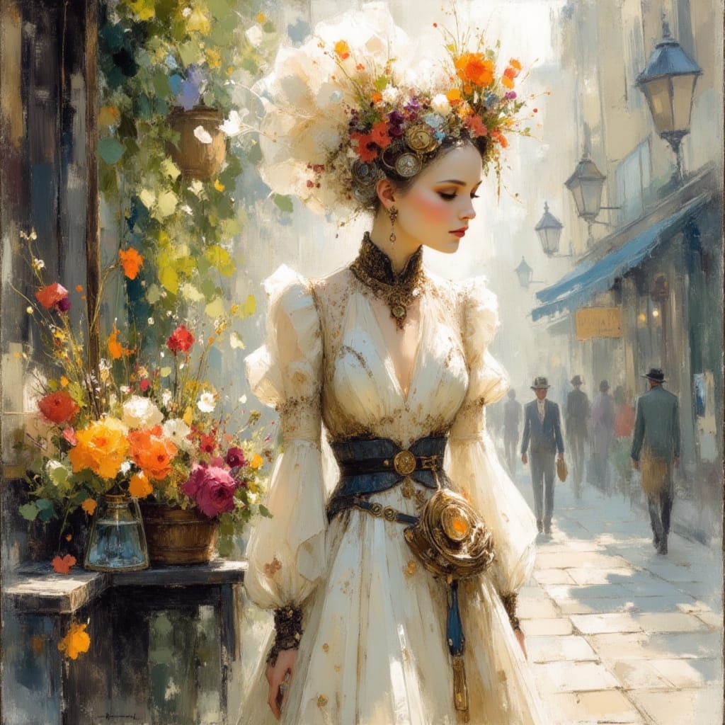 Steampunk Flower Seller with Clockwork Hair
