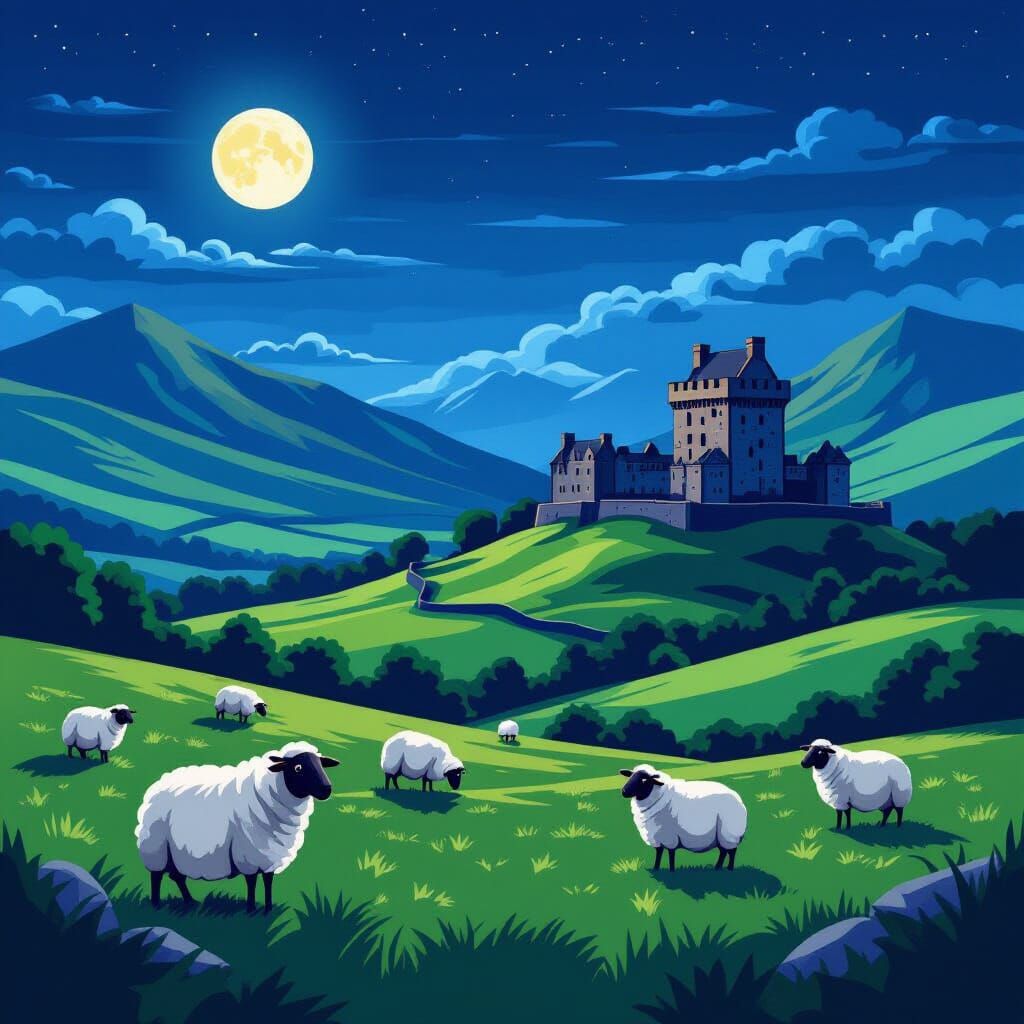 GTA Style Scottish Highlands Castle at Night