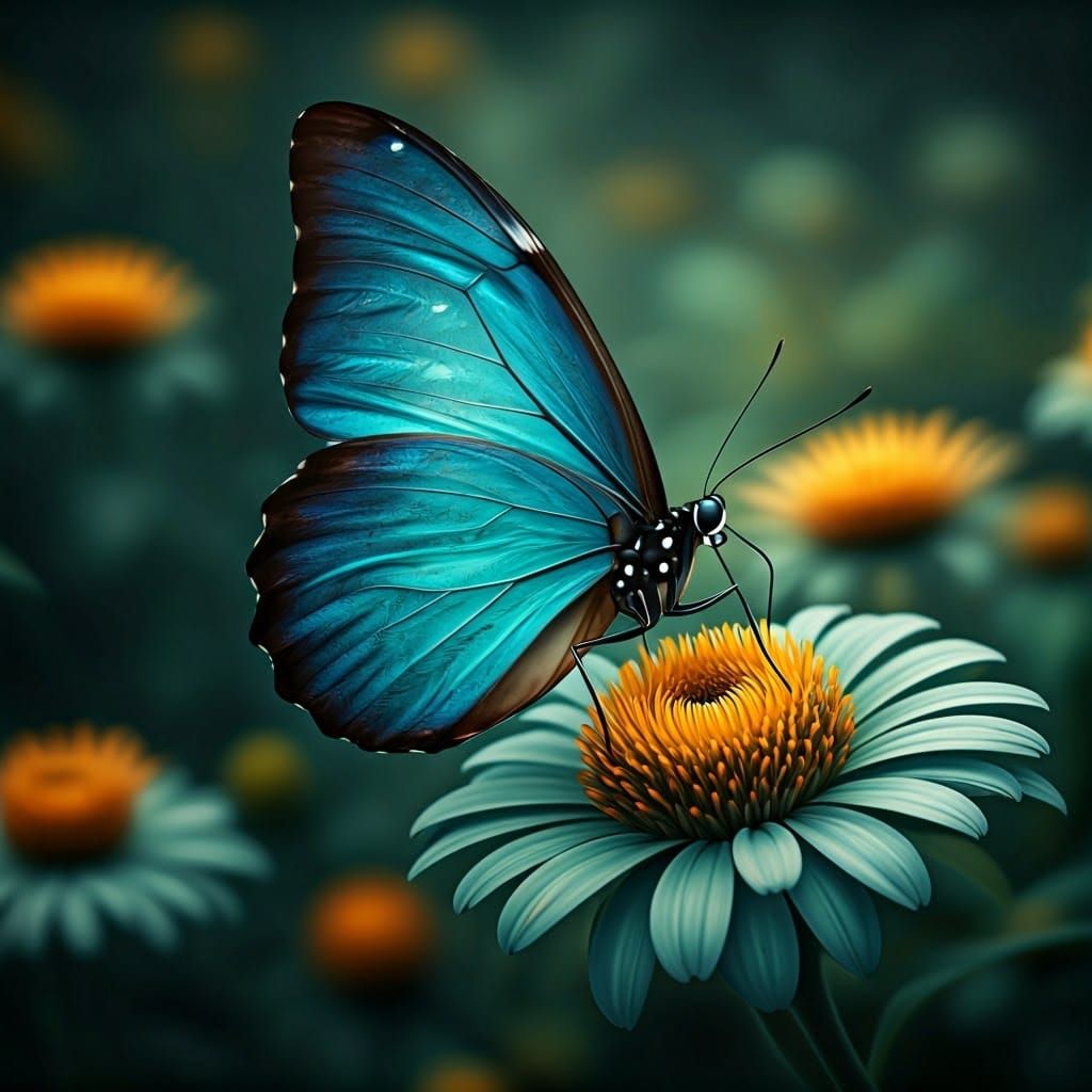 Bioluminescent Blue Morpho Butterfly in Hyper-Detailed Garde...