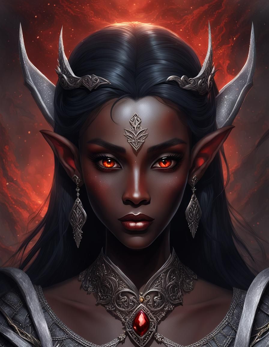 Elegant Dark Elf Queen Portrait in 3D Anime Art