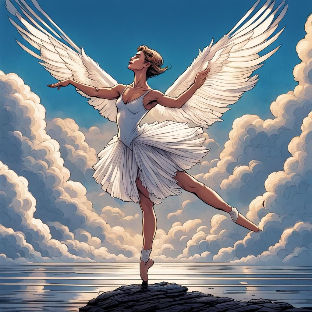Swan Lake Dancer on a Cloud in Comic Book Art