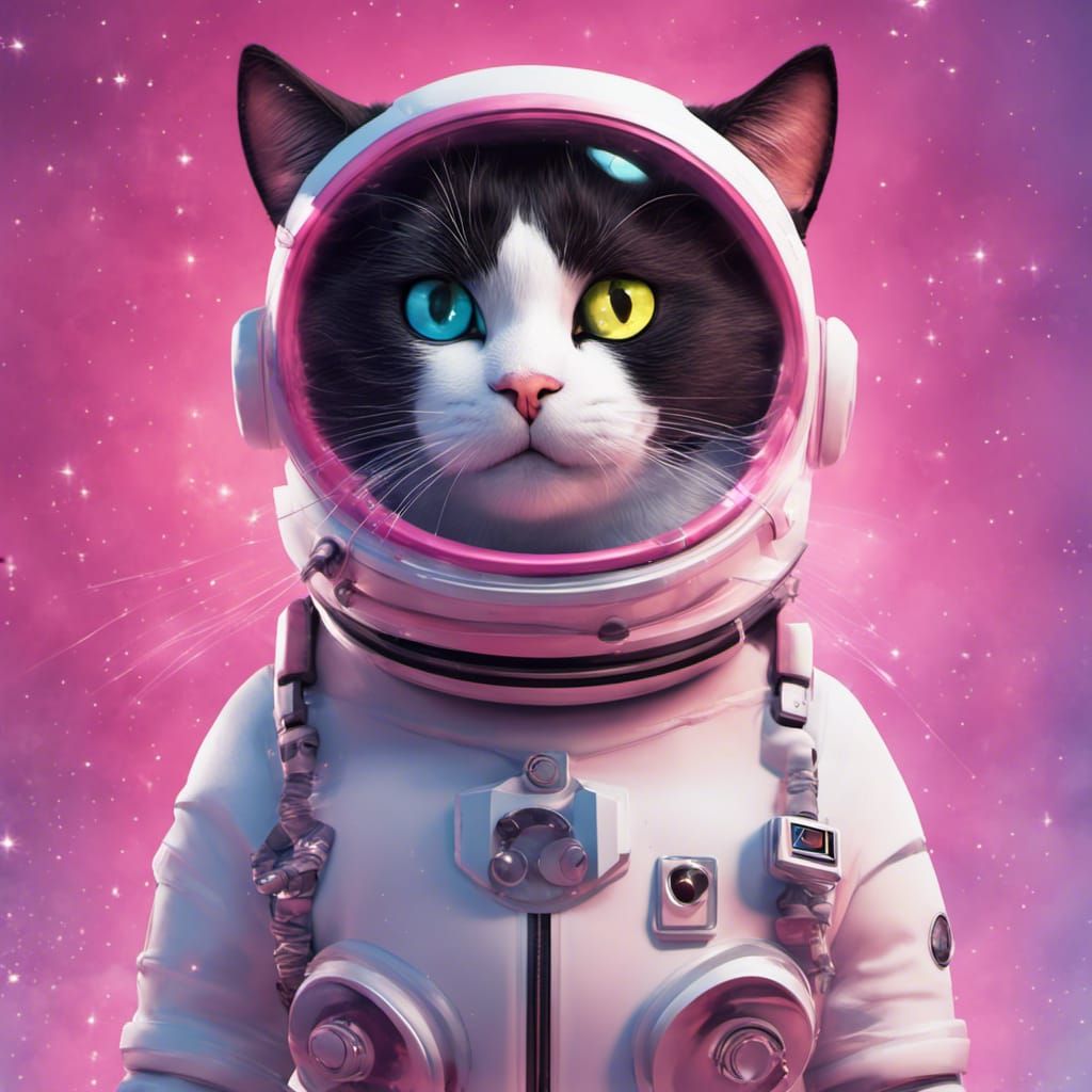 Tuxedo Cat in Space Suit: 3D Digital Art