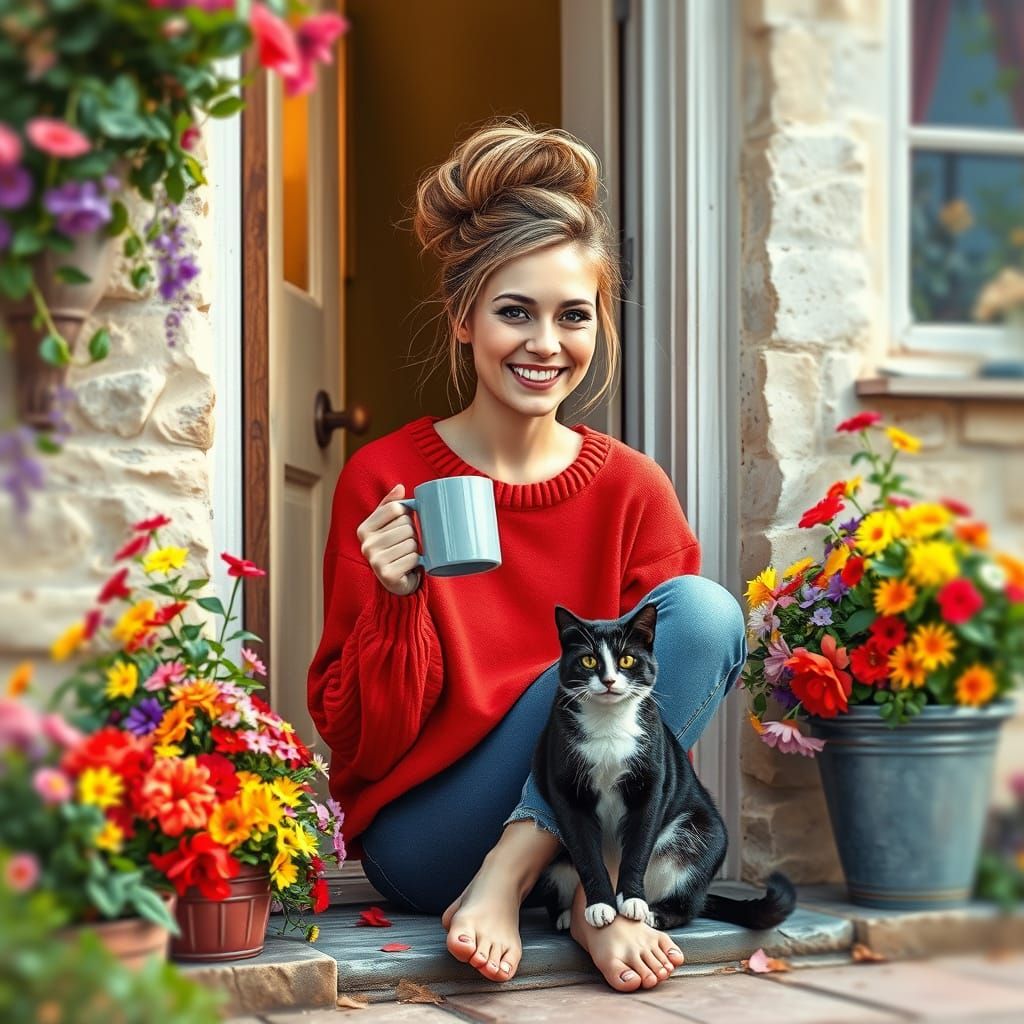 Warm Morning Moment with a Smiling Woman