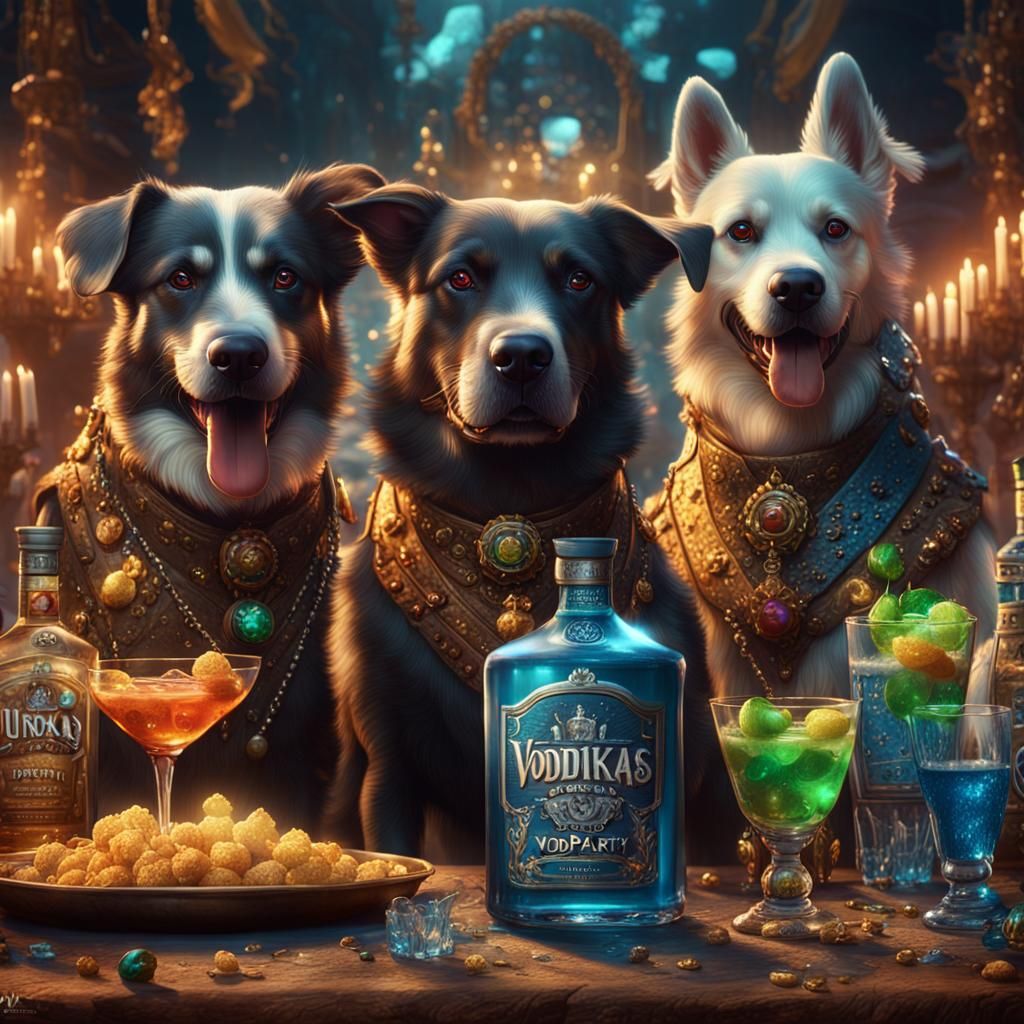 Dog Party with Vodka in Detailed Matte Painting
