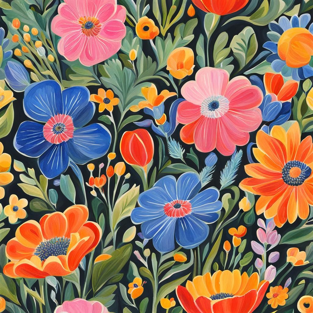 Detailed Gouache Painting of Flowers