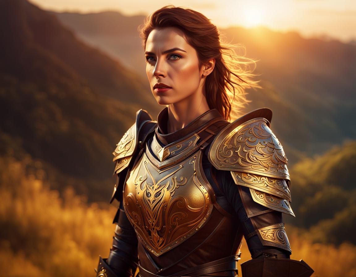 Fierce Female Warrior in Leather Armor: Digital Art