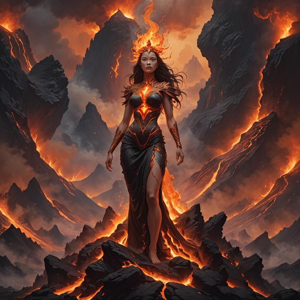 Lava Goddess on Volcano: A Fiery Creation