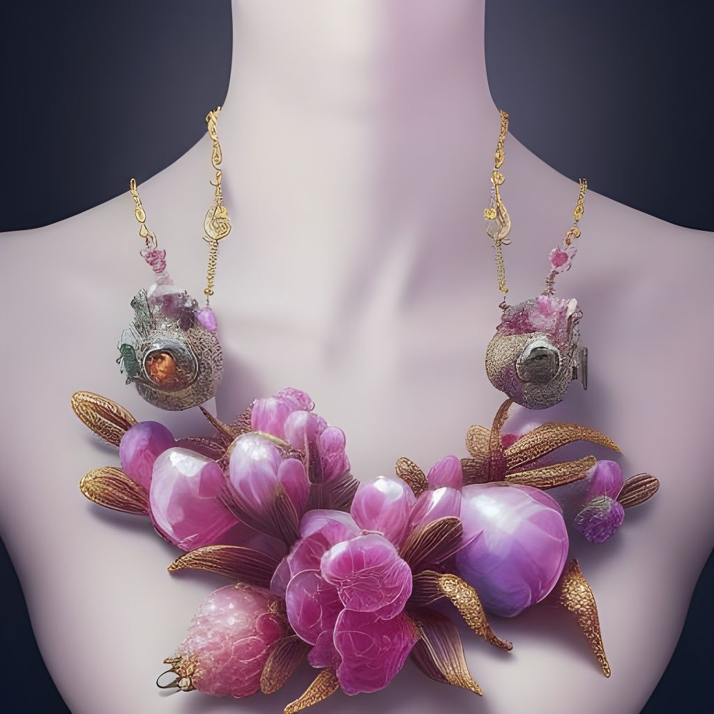 Pink Crystal Necklace on Blooming Flower