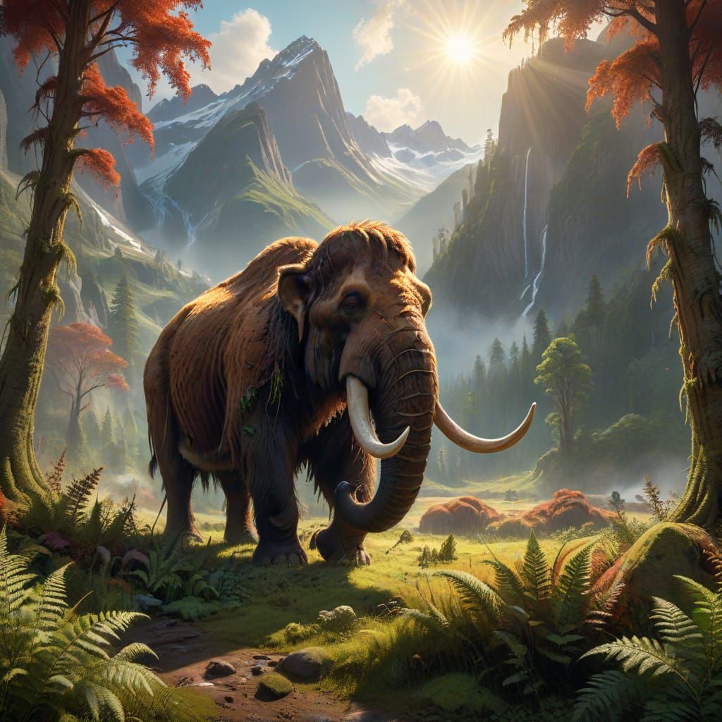 Woolly Mammoth in Prehistoric Valley: Digital Painting