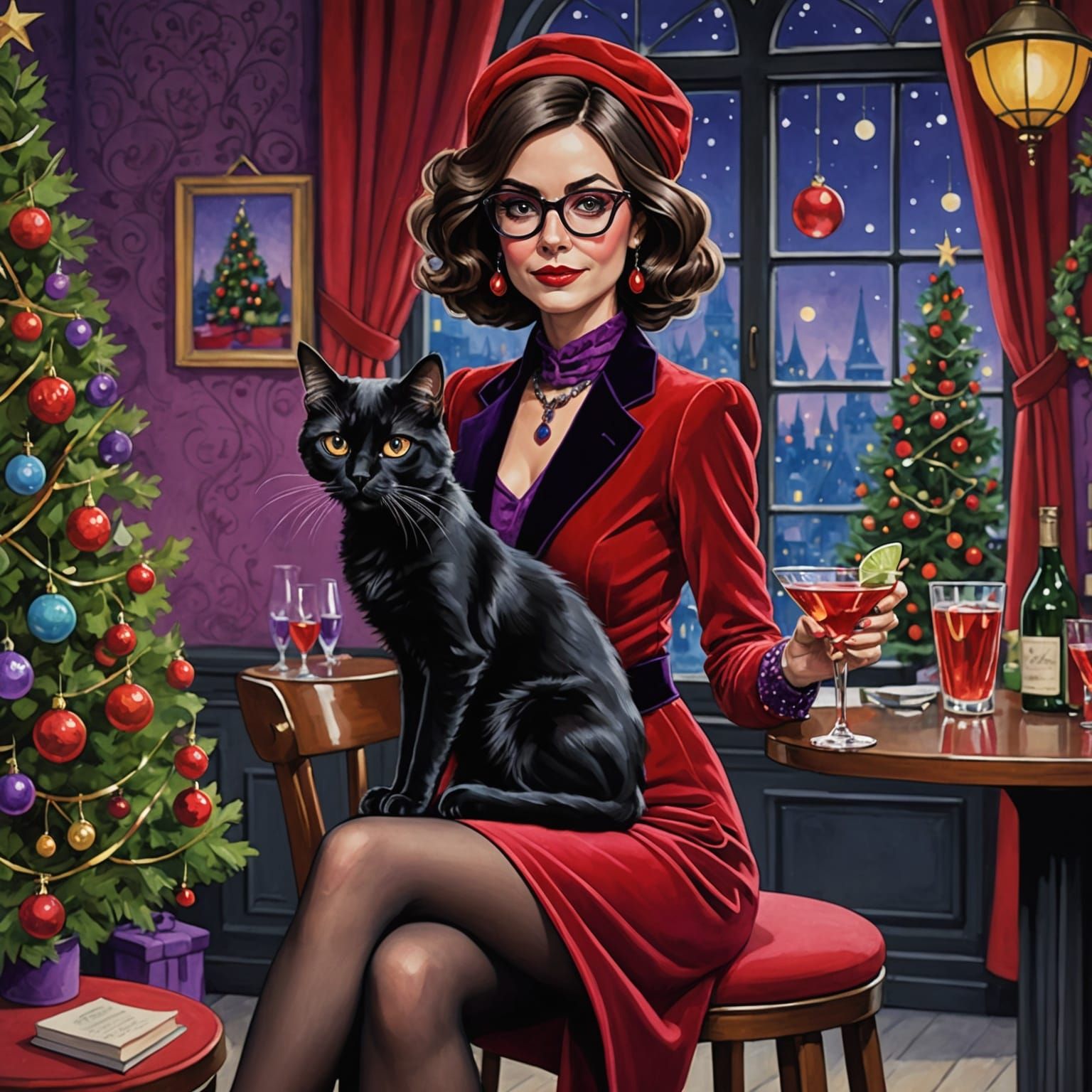 Whimsical Caricature of Woman with Martini